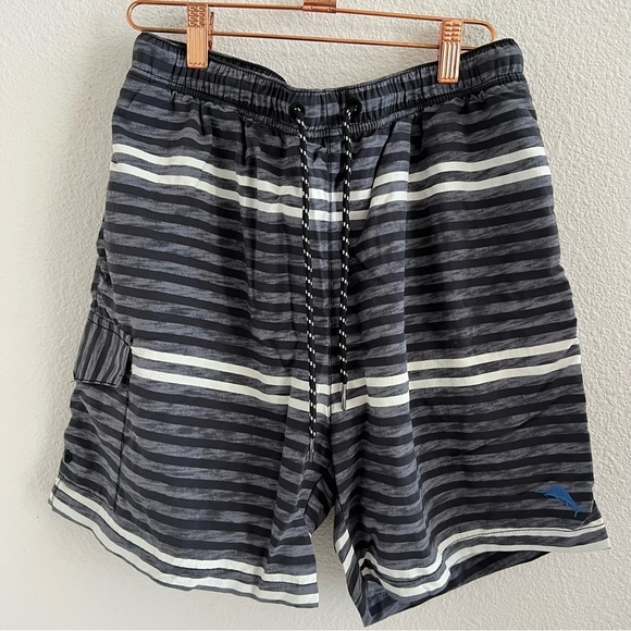 Tommy Bahama Relax Men’s Surf Shorts Gray White Stripe Medium - Picture 2 of 6